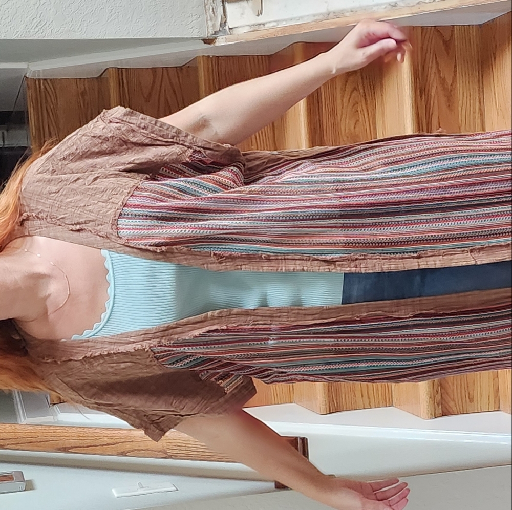 POL Brown and Multicolor Striped Swim Coverup